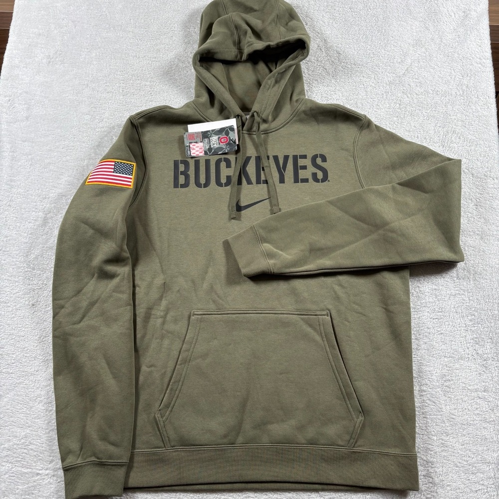 Nike Ohio State Buckeyes Hoodie Mens Medium Olive Military Pack Club Fleece Flag